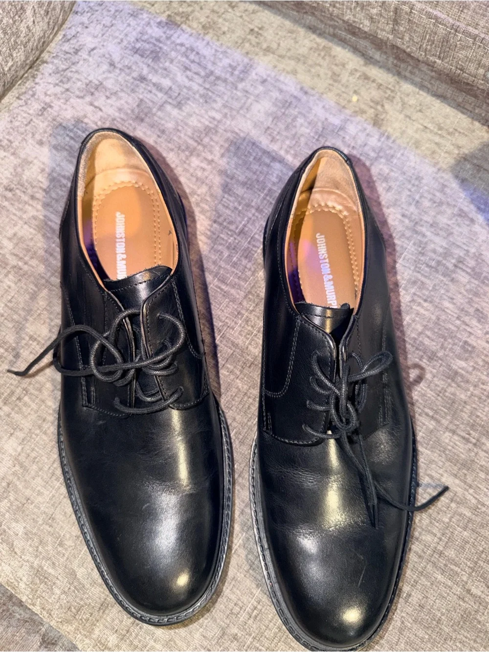 Johnston & Murphy Men’s Black Leather Plain Toe Derby Dress Shoes Size 10.5 M